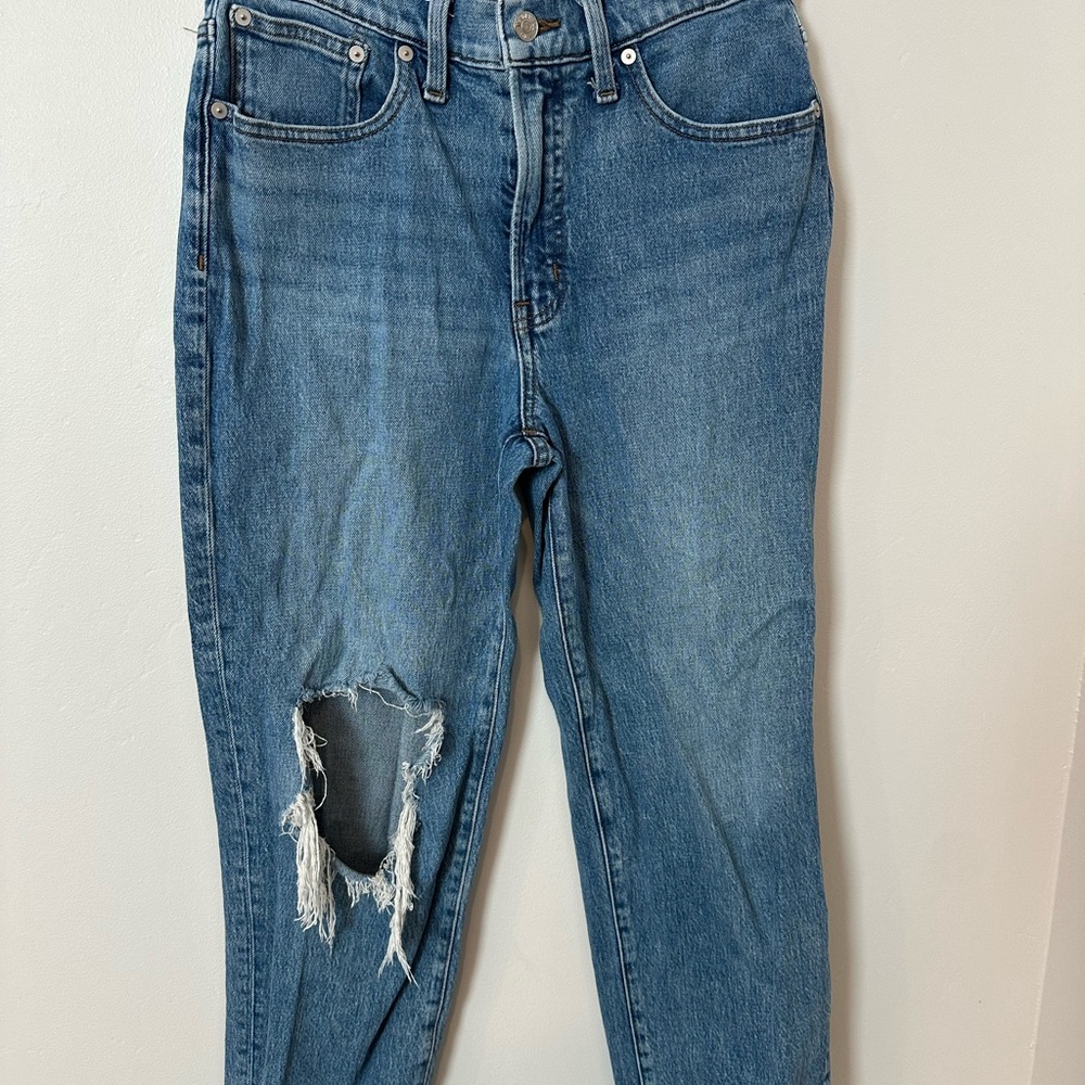 Madewell Blue Distressed Straight Leg Jeans